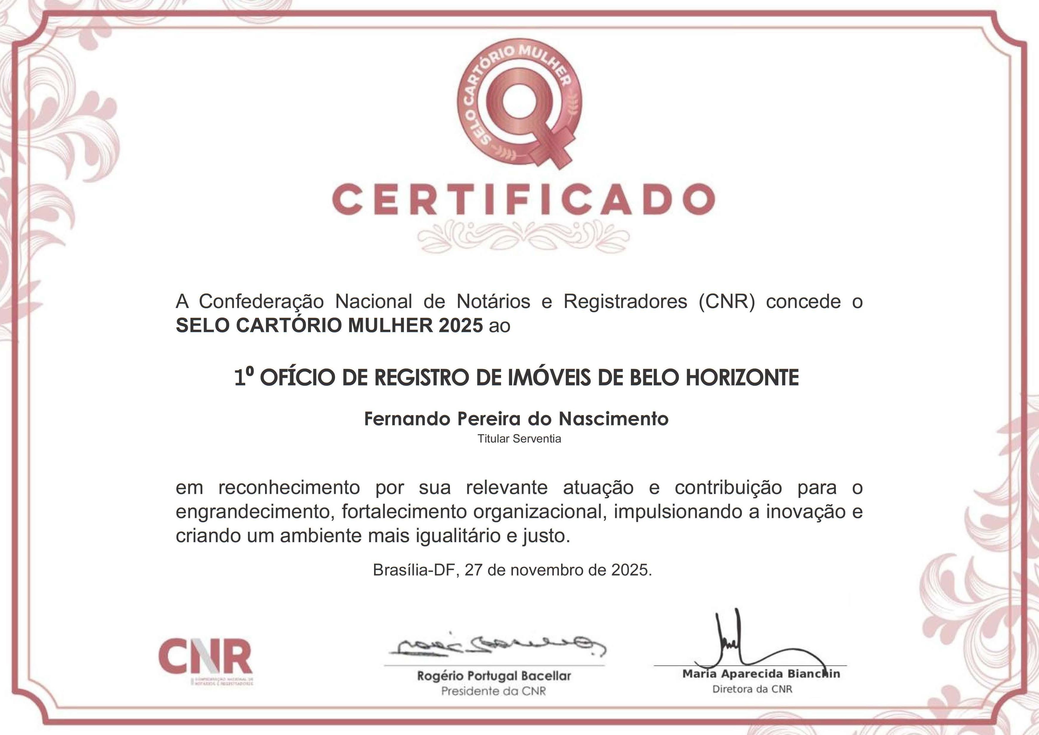 Selo Cartório Mulher - Categoria Ouro
