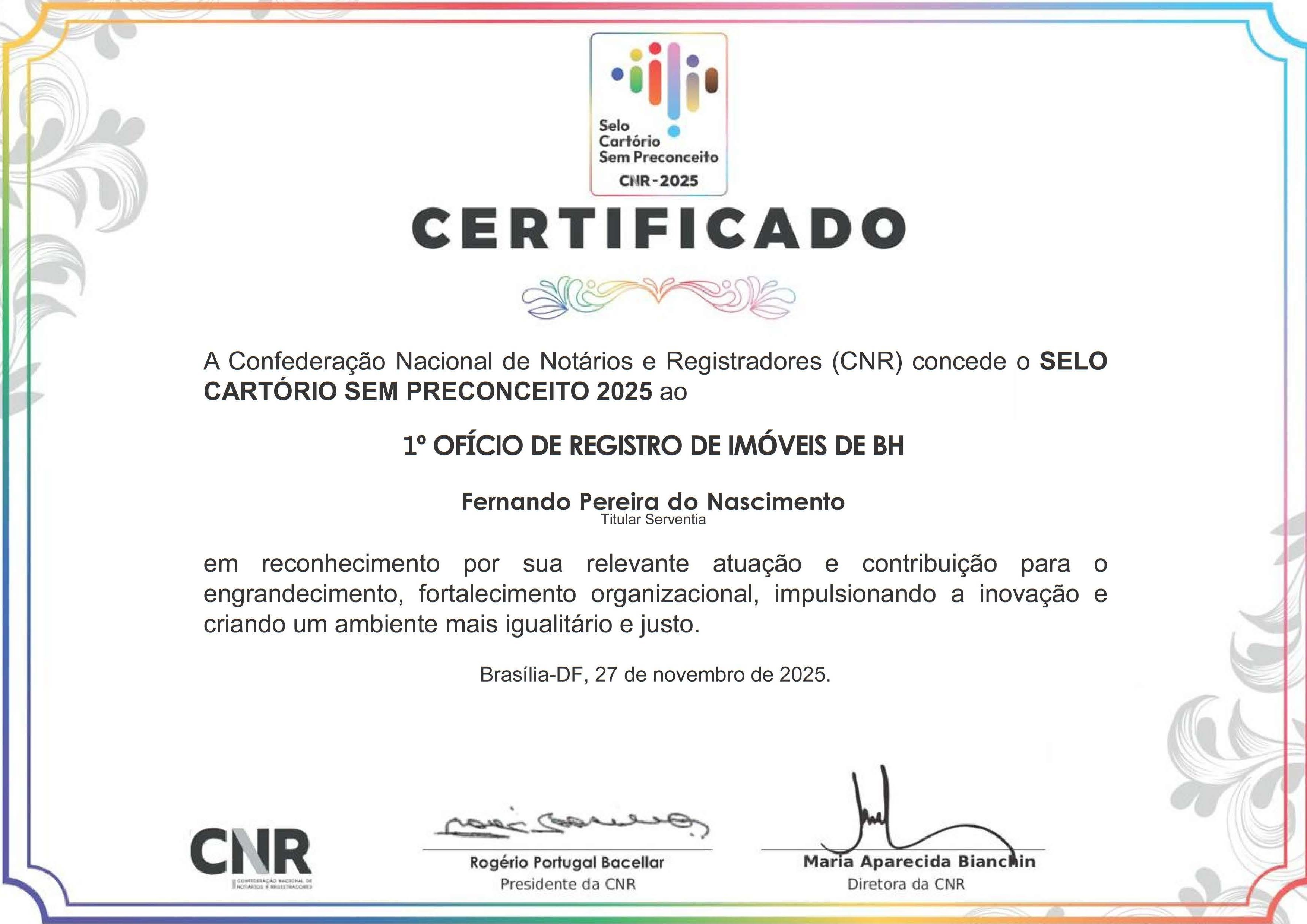 Selo Cartório Sem Preconceito - Categoria Ouro